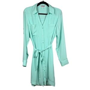 Express Women's Portofino Shirt Dress, Mint Green, Size Large